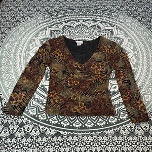 Carducci Vintage Fitted Floral Animal Print Blouse Size Medium